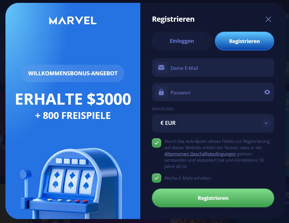 marvel casino registrierung